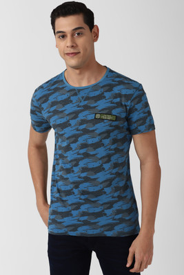 PETER ENGLAND Printed Men Round Neck Blue T-Shirt