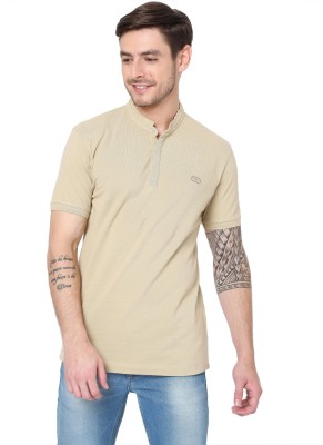 MUFTI Solid Men Polo Neck Beige T-Shirt