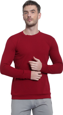 RABBY Solid Men Round Neck Maroon T-Shirt