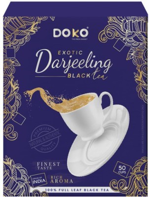 DOKO Exotic Darjeeling Tea | Full Leaf | Golden Cup Color | High Caffeine | 50 Cups Unflavoured Black Tea Box(100 g)