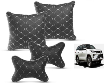 MOCKHE Black, White Leatherite Car Pillow Cushion for Toyota(Square, Pack of 4)