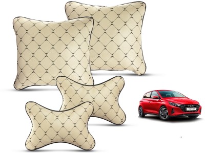 MOCKHE Beige Leatherite Car Pillow Cushion for Hyundai(Square, Pack of 4)