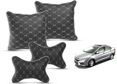 MOCKHE Black Leatherite Car Pillow Cushion for Honda(Square, Pack of 4)