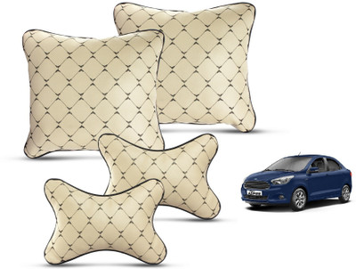 MOCKHE Beige Leatherite Car Pillow Cushion for Ford(Square, Pack of 4)