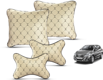 MOCKHE Beige Leatherite Car Pillow Cushion for Maruti Suzuki(Square, Pack of 4)