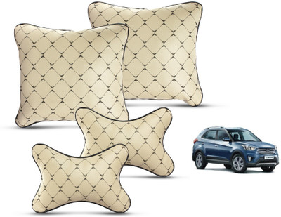 MOCKHE Beige Leatherite Car Pillow Cushion for Hyundai(Square, Pack of 4)