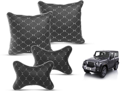MOCKHE Black Leatherite Car Pillow Cushion for Mahindra(Square, Pack of 4)