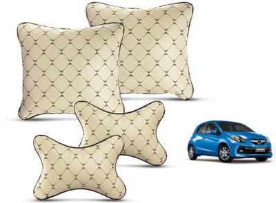 MOCKHE Beige Leatherite Car Pillow Cushion for Honda(Square, Pack of 4)
