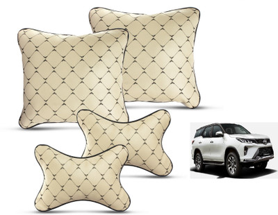MOCKHE Beige Leatherite Car Pillow Cushion for Toyota(Square, Pack of 4)