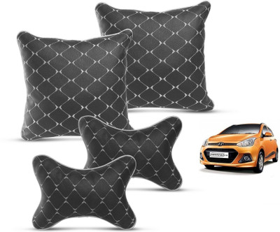 MOCKHE Black Leatherite Car Pillow Cushion for Hyundai(Square, Pack of 4)