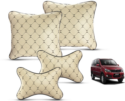 MOCKHE Beige Leatherite Car Pillow Cushion for Mahindra(Square, Pack of 4)