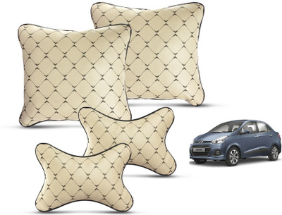 MOCKHE Beige Leatherite Car Pillow Cushion for Hyundai(Square, Pack of 4)