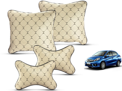 MOCKHE Beige Leatherite Car Pillow Cushion for Honda(Square, Pack of 4)