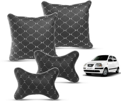 MOCKHE Black Leatherite Car Pillow Cushion for Hyundai(Square, Pack of 4)