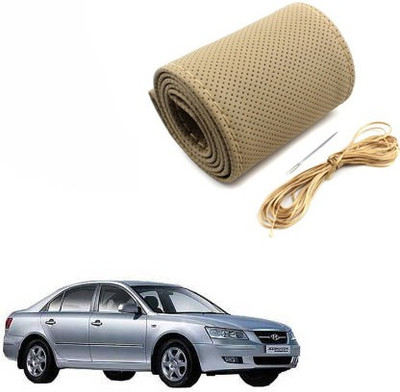 ELECTRIBLES Hand Stiched Steering Cover For Hyundai Sonata Embera(Beige, Leatherite)