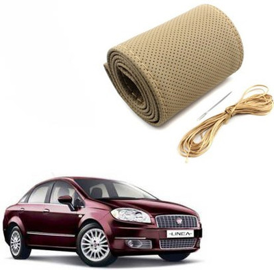 ELECTRIBLES Hand Stiched Steering Cover For Fiat Linea Classic(Beige, Leatherite)