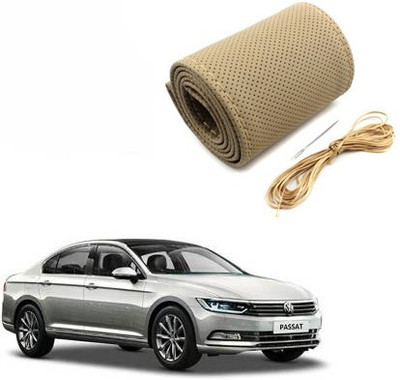 ELECTRIBLES Hand Stiched Steering Cover For Volkswagen Passat(Beige, Leatherite)