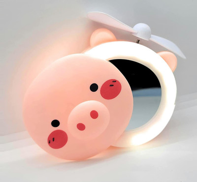 Eyuvaa Cute Mini Portable Fan with LED Fill Light Makeup Mirror Rechargeable Battery