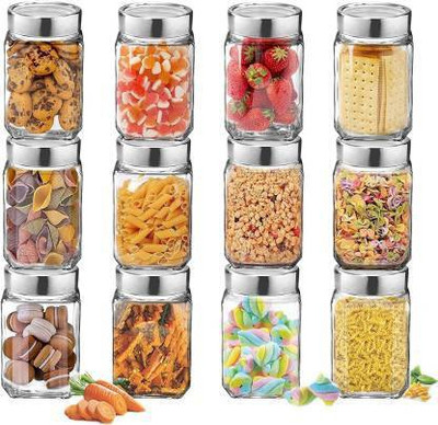 Sitaram Creation Glass Grocery Container  - 300 ml(Pack of 8, Clear)
