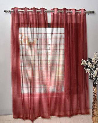 Bedi Handloom 213.36 cm (7 ft) Door Net, Tissue Semi Transparent Curtain (Pack Of 2)(Red, Striped)