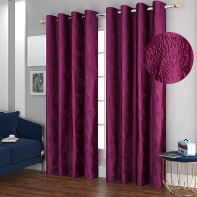 Fabrilia 274 cm (9 ft) Polyester Room Darkening Long Door Curtain (Pack Of 2)(Self Design, Wine)