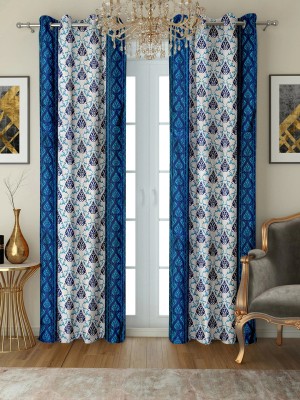 Flipkart SmartBuy 270 cm (9 ft) Polyester Room Darkening Long Door Curtain (Pack Of 2)(Floral, Blue, White)