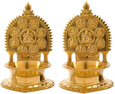 Magic's Max BRASS ASTA LAXMI DIYA SET OF 2 Brass (Pack of 2) Table Diya Set(Height: 4 inch)