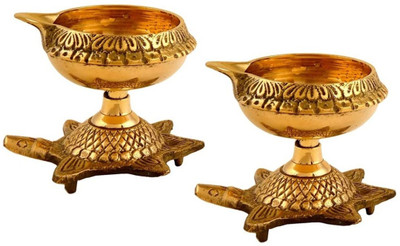 Magic's Max BRASS TORTOISE DIYA SET OF 2 Brass (Pack of 2) Table Diya Set(Height: 3 inch)