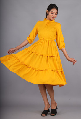 RAJMANDIR FASHIONS Women Fit and Flare Yellow Knee Length Dress