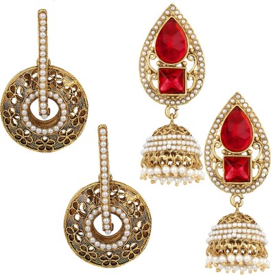 Angel In You diva style Cubic Zirconia, Pearl Alloy Chandbali Earring, Jhumki Earring