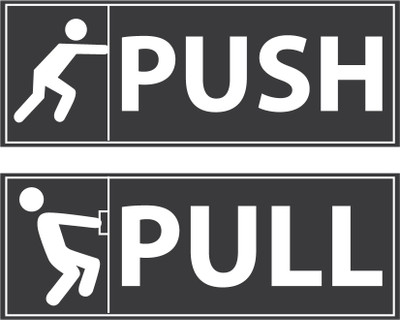 WallDesign Push & Pull Sign Sticker 5.5 in x 2 in For Office Glass Door Clinic Set of 3 Emergency Sign