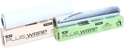 TDS PLUS WRAP 30 METER WRAPPING PARCHMENT PAPER & 25 METER FOIL PAPER COMBO PACK 2 | PARCHMENT PAPER ROLL & FOIL PAPER FOR DAILY FOOD PACKAGING Aluminium Foil(Pack of 2, 55 m)