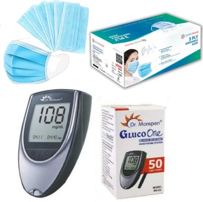 Dr. Morepen DR Morepen Glucometer with 50test strips and FREE ATOMshield 3ply surgical mask| Glucometer(Black)