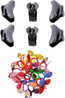 Zintalic 6 Pcs Black Unbreakable Clutcher(08) Claw With 12 Pcs Multi Rabbit Rubber Band Hair Accessory Set(Black, Multicolor)