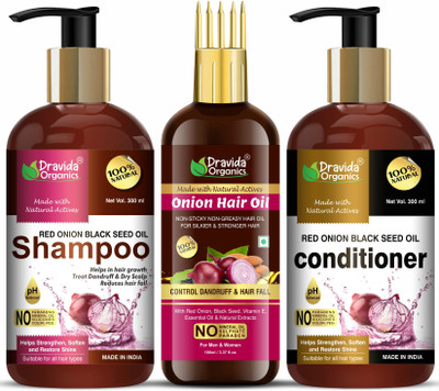 Dravida Organics Anti Hair Fall Control Spa Range with Onion Hair Oil + Onion Shampoo + Onion Conditioner(3 Items in the set) Dravida Organics Anti Hair Fall Control Spa Range with Onion Hair Oil + Onion Shampoo + Onion Conditioner(3 Items in the set)
