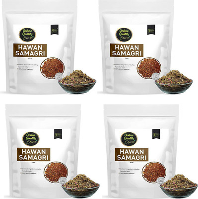 Online Quality Store Hawan Samagri-400g(100gx4)|Havan Samagri with 51 Types Ayurvedic Herbs for Yagya(400 g)