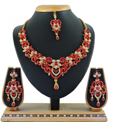 KAHAR CREATION Alloy Gold-plated Red Jewellery Set(Pack of 1)