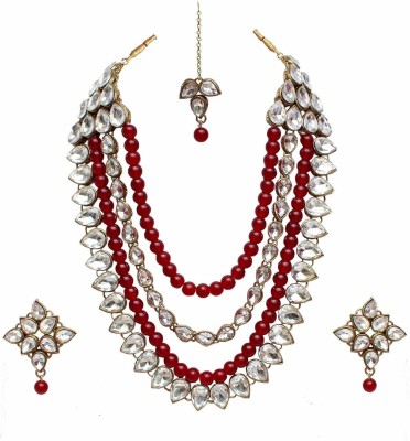 White pearl Alloy Gold-plated Maroon Jewellery Set(Pack of 1)