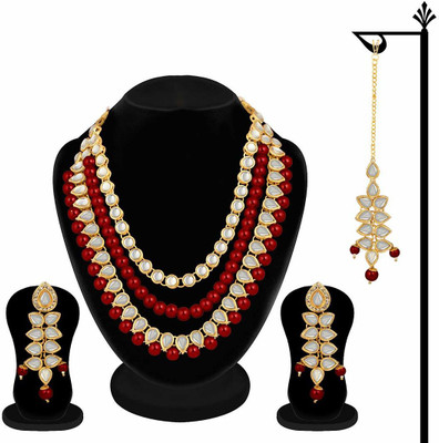 White pearl Alloy Gold-plated Maroon Jewellery Set(Pack of 1)