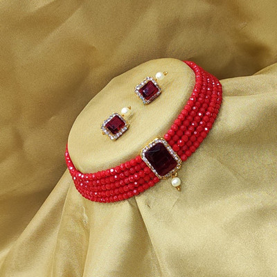 Padmavati Bangles Alloy Gold-plated Red Jewellery Set(Pack of 1)