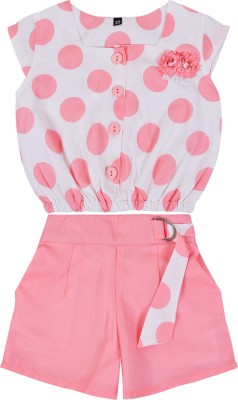 Wishkaro Baby Girls Casual Top Shorts(Peach)