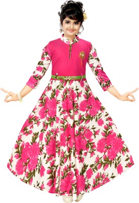 Laraib Fashion Girls Maxi/Full Length Party Dress(Pink, 3/4 Sleeve)