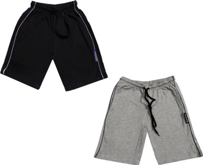 Indistar Short For Boys & Girls Casual Striped, Solid Pure Cotton(Black, Pack of 2)