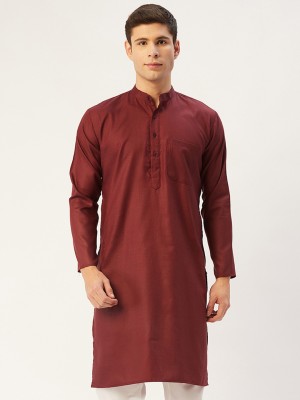 Jompers Men Solid Straight Kurta(Red)