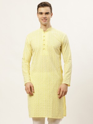 Jompers Men Printed Straight Kurta(Yellow)