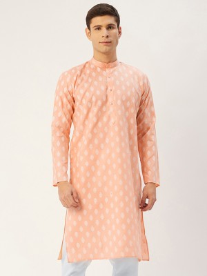 Jompers Men Printed Straight Kurta(Orange)