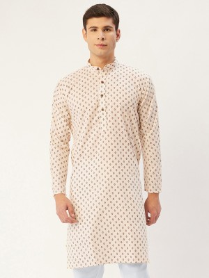 Jompers Men Printed Straight Kurta(White)