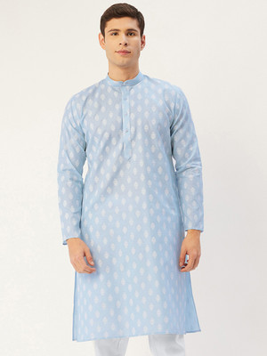 Jompers Men Printed Straight Kurta(Blue)