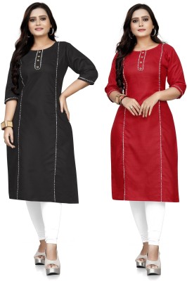 Lerkiza Women Solid Straight Kurta(Red, Black)