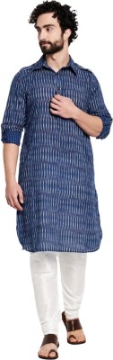 Fabindia Men Striped Straight Kurta(Blue)